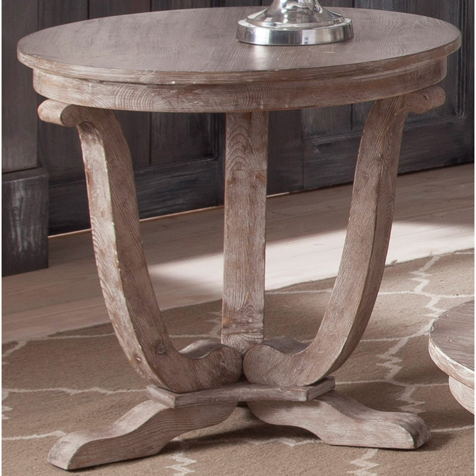 The Gray Barn Greystone Mill Stone White Wash Wire Brush End Table