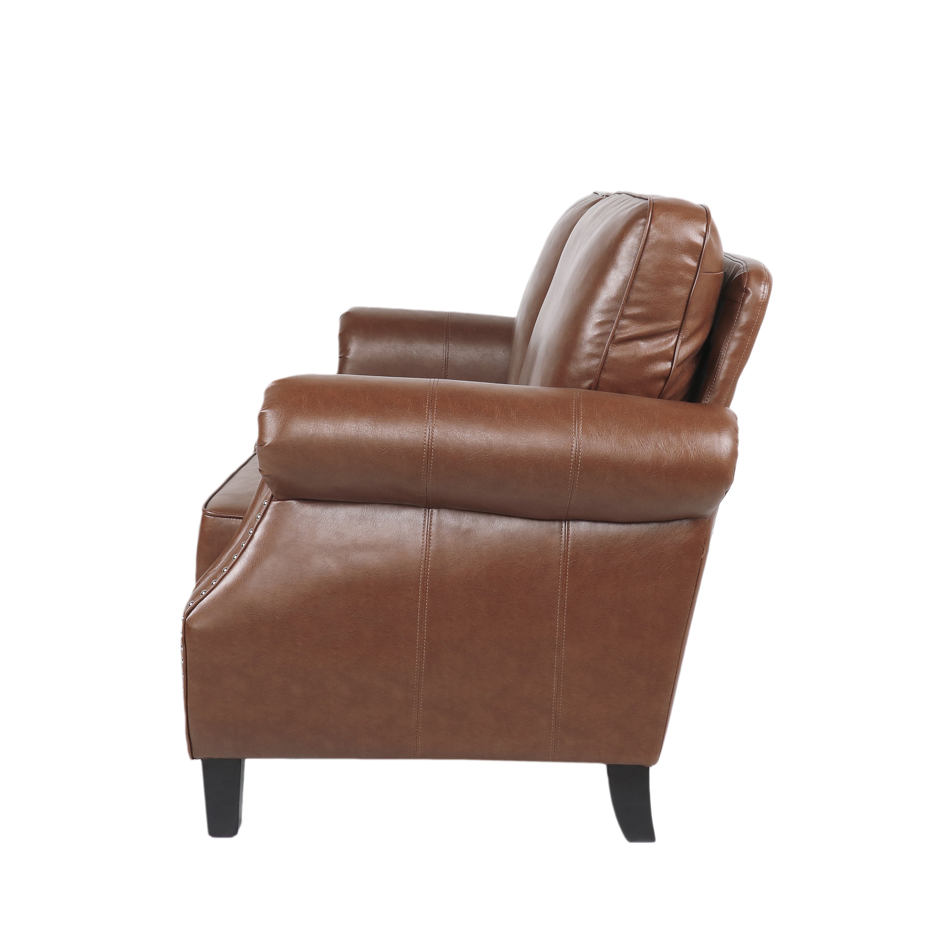 Pochelon Contemporary Faux Leather Loveseat with Nailhead Trim