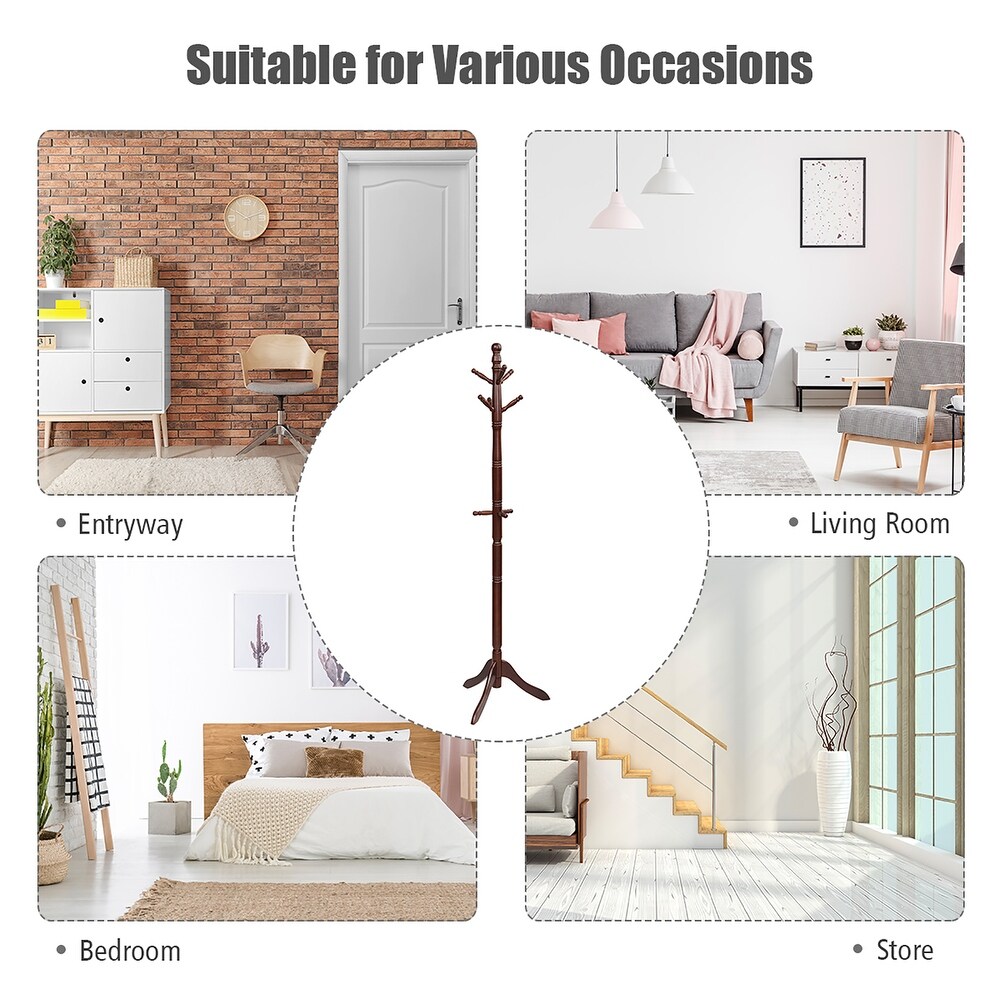 Costway Coat Rack Wooden Hall Tree 2 Adjustable Height w/ 9 Hooks   See details