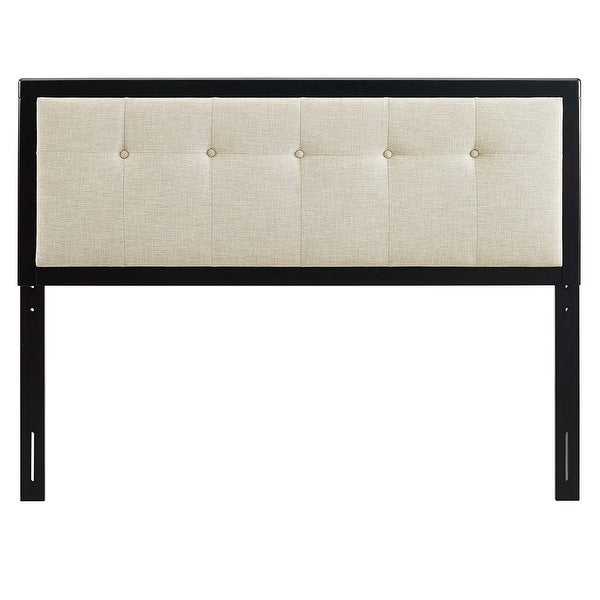 Marlin Traditional Beige Fabric Button Tufted King Size Black Wooden Headboard - - 32157980