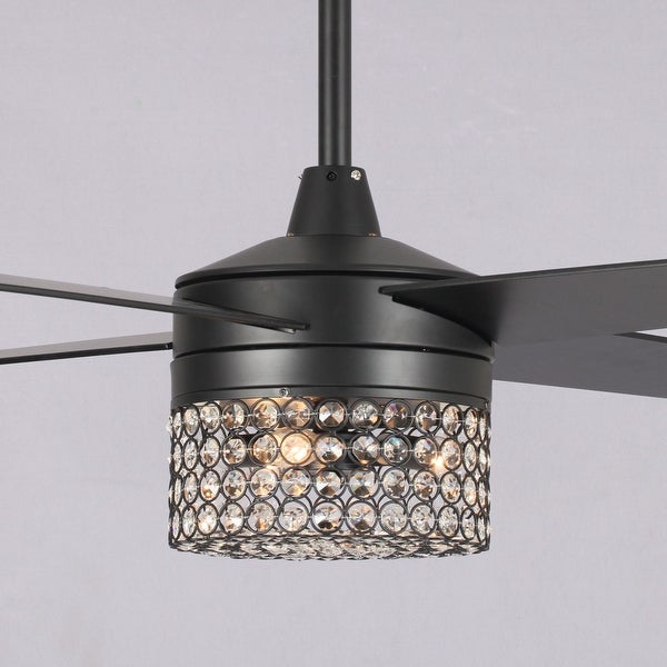 48 in. Indoor Modern Black Crystal Chandelier Ceiling Fan with Remote and Light Kit - Overall: 48