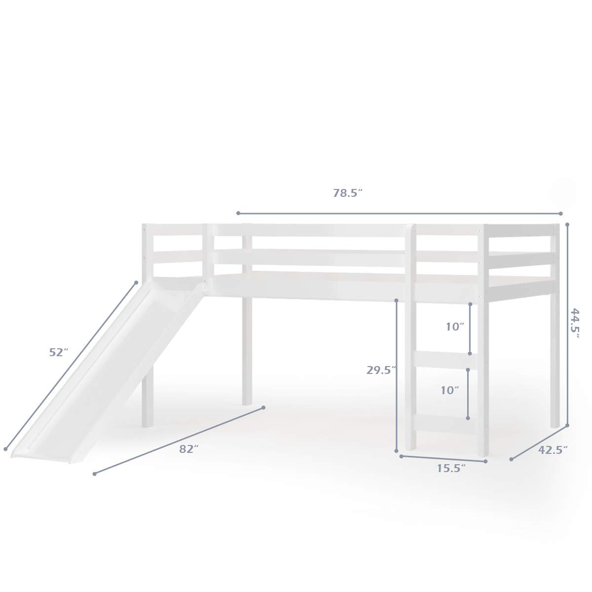 Costzon Twin Loft Bunk Bed with Slide, Built-in Ladder and Guard Rail