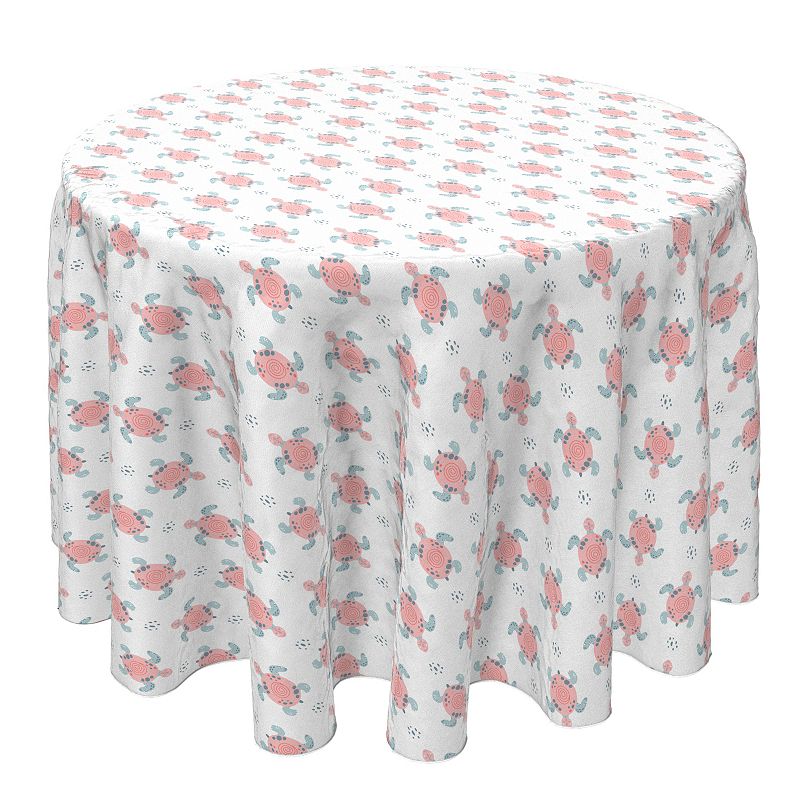 Round Tablecloth， 100% Cotton， 60 Round， Pink Sea Turtles Design