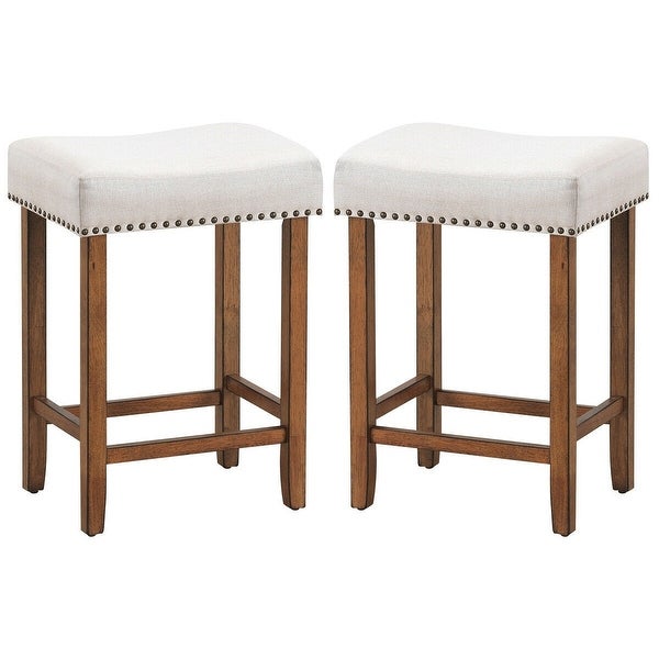 Set of 2 Nailhead Saddle Bar Stools 24