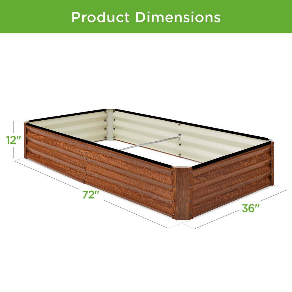 Best Choice Products 6 ft. x 3 ft. x 1 ft. Wood Grain Outdoor Steel Raised Garden Bed for Vegetables Flowers Herbs Plants SKY6635