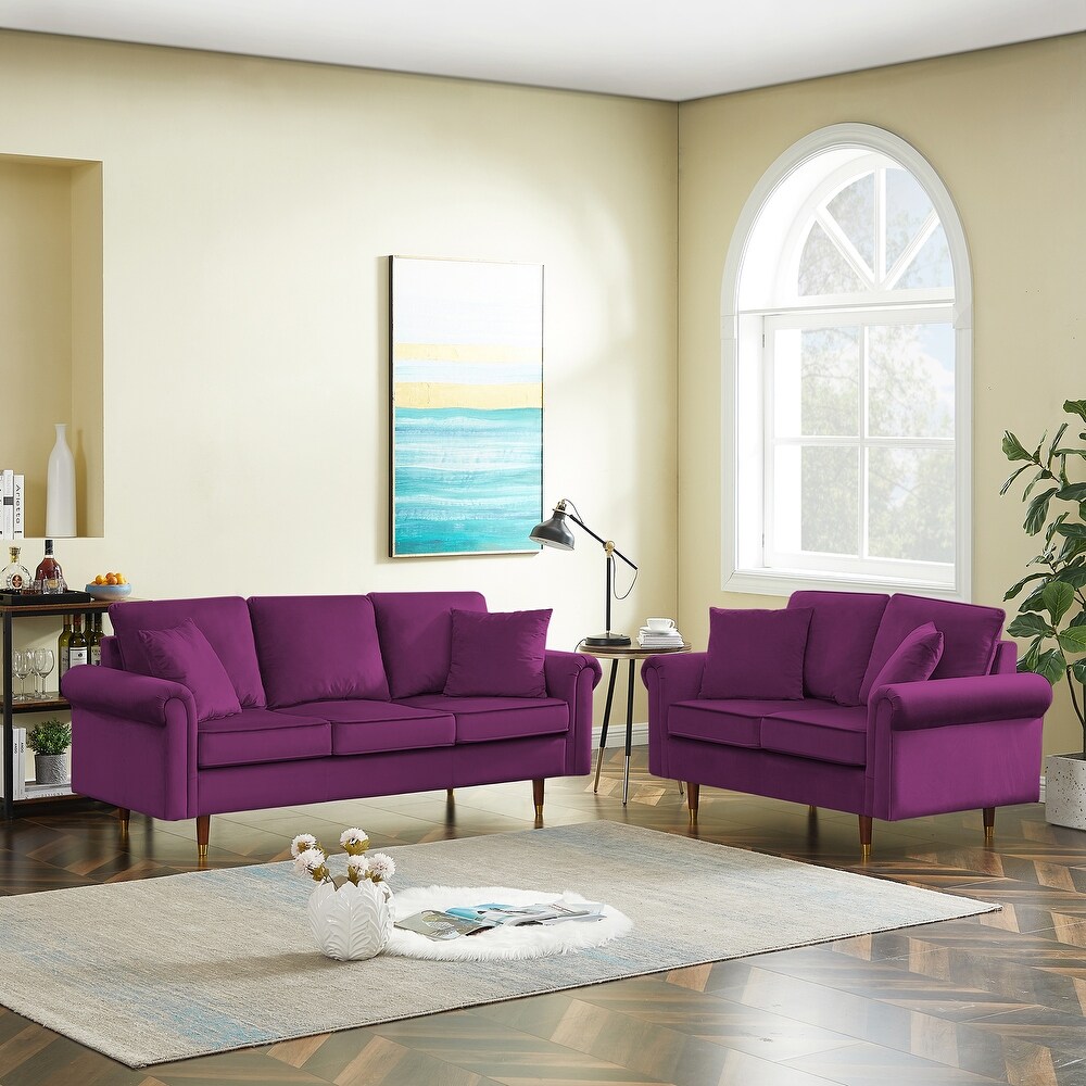 Modern Elegant Style Velvet Sofa Set  2 Seats and 3 Seats Sofa with Wood Legs and Wood Frame Suitable for Home Living Room