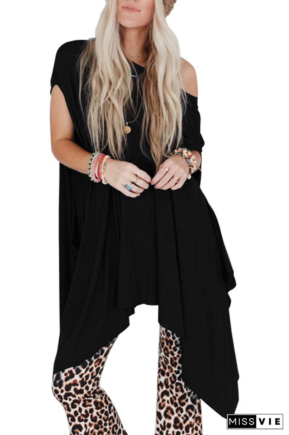 Cold Shoulder Black Cover Up Loose Top