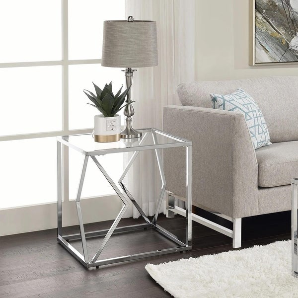 Square Glass End Table with Metal Base in Chrome Finish