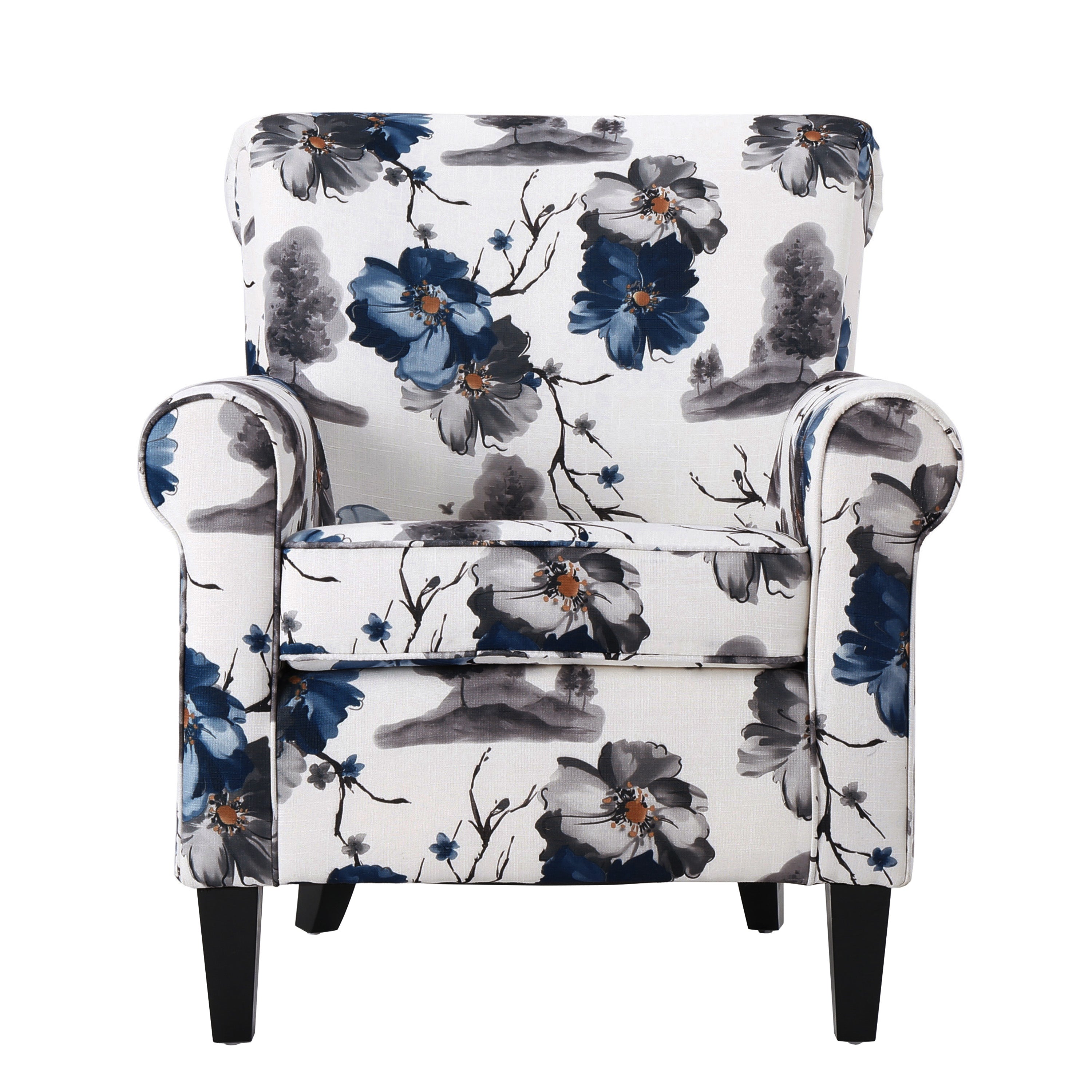 Manon Blue & White Floral Print Fabric Club Chair