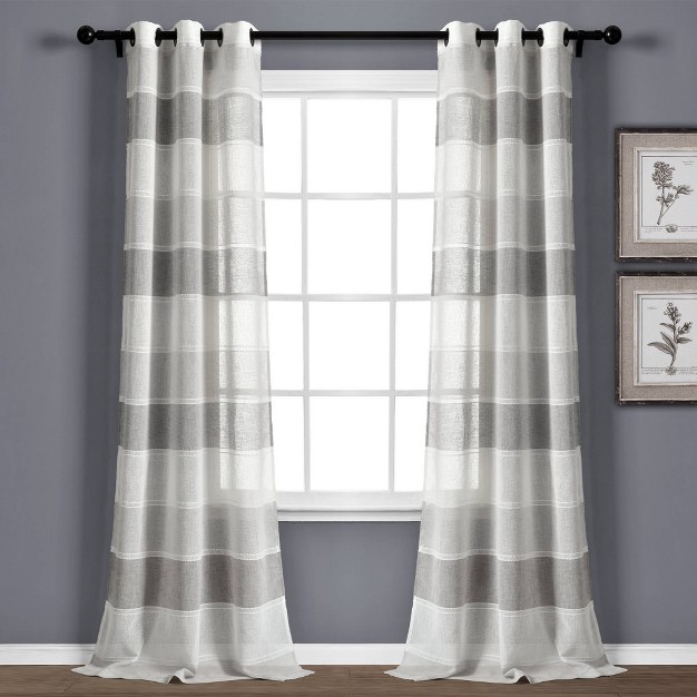 Textured Stripe Grommet Sheer Window Curtain Panels Lush D cor