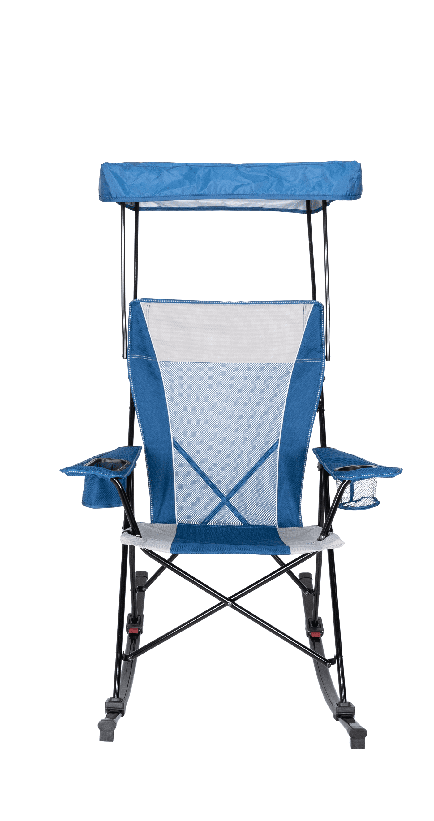 Ozark Trail Mesh Tension Rocking Camp Chair with Canopy, Blue and Grey, Detachable Rockers, Adult