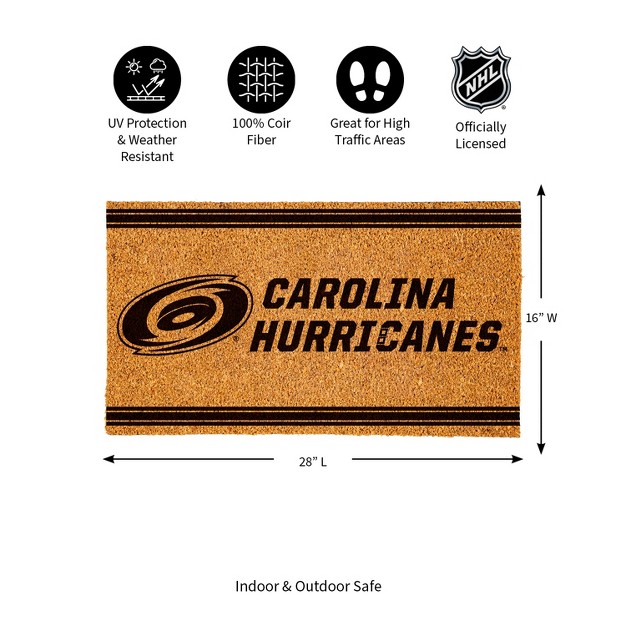 Evergreen Carolina Hurricanes Logo Turf Mat Brown 28 X 16 Inches Indoor Outdoor Doormat