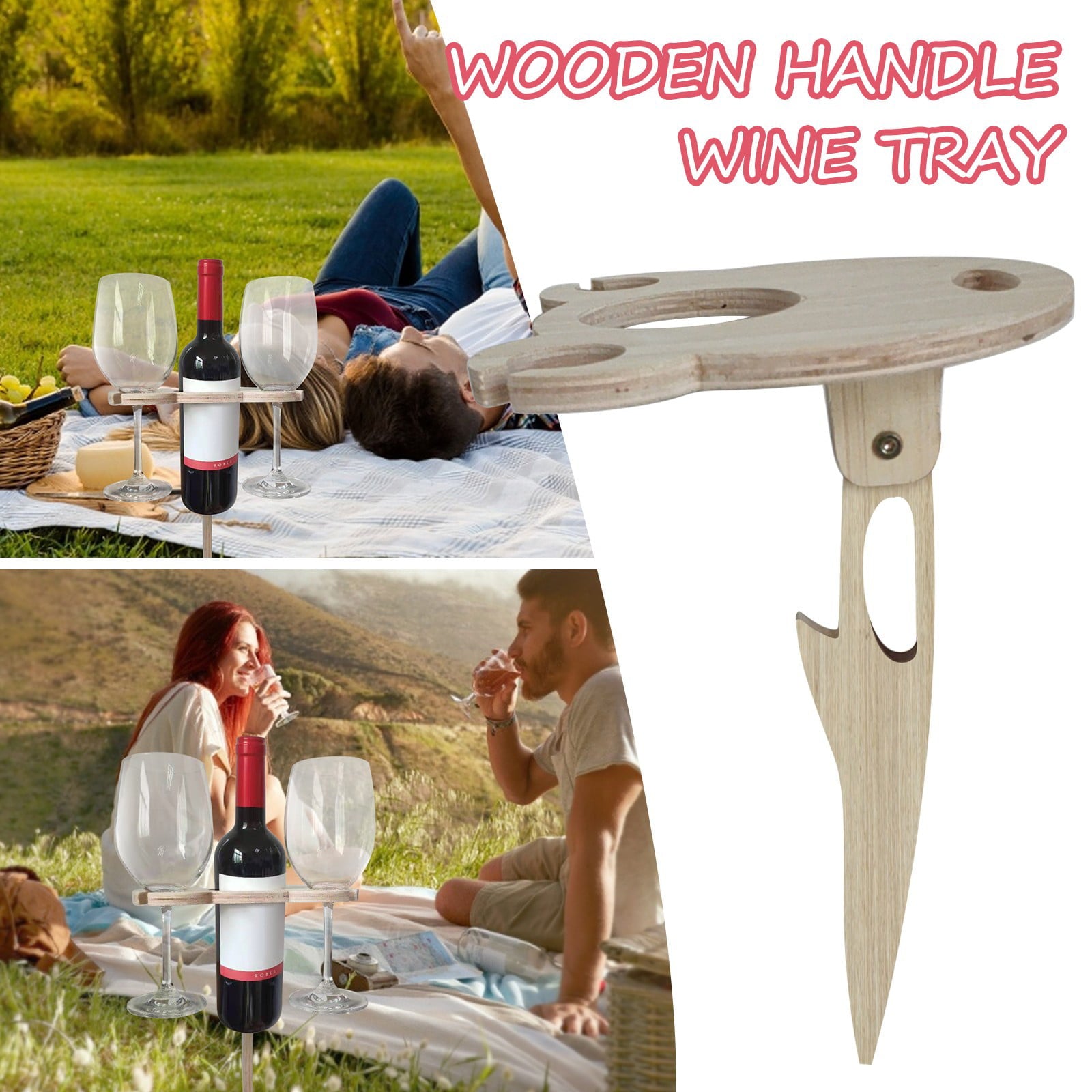 Folzery Wine Holder Wooden Table Outdoor Beer And Wine Table Round Portable Wine Table