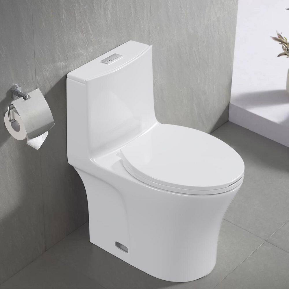 Kahomvis 1-Piece 1.27 GPF High-Efficiency Dual Flush Elongated Standard Toilet in White with Soft Close Seat Cover Seat Included Crea-LKW1-444