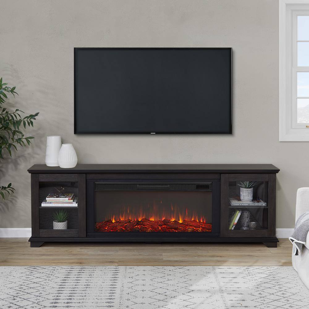 Real Flame Benjamin 81 in. Freestanding Wood Electric Fireplace TV Stand in Weathered Wood 5110E-WWD