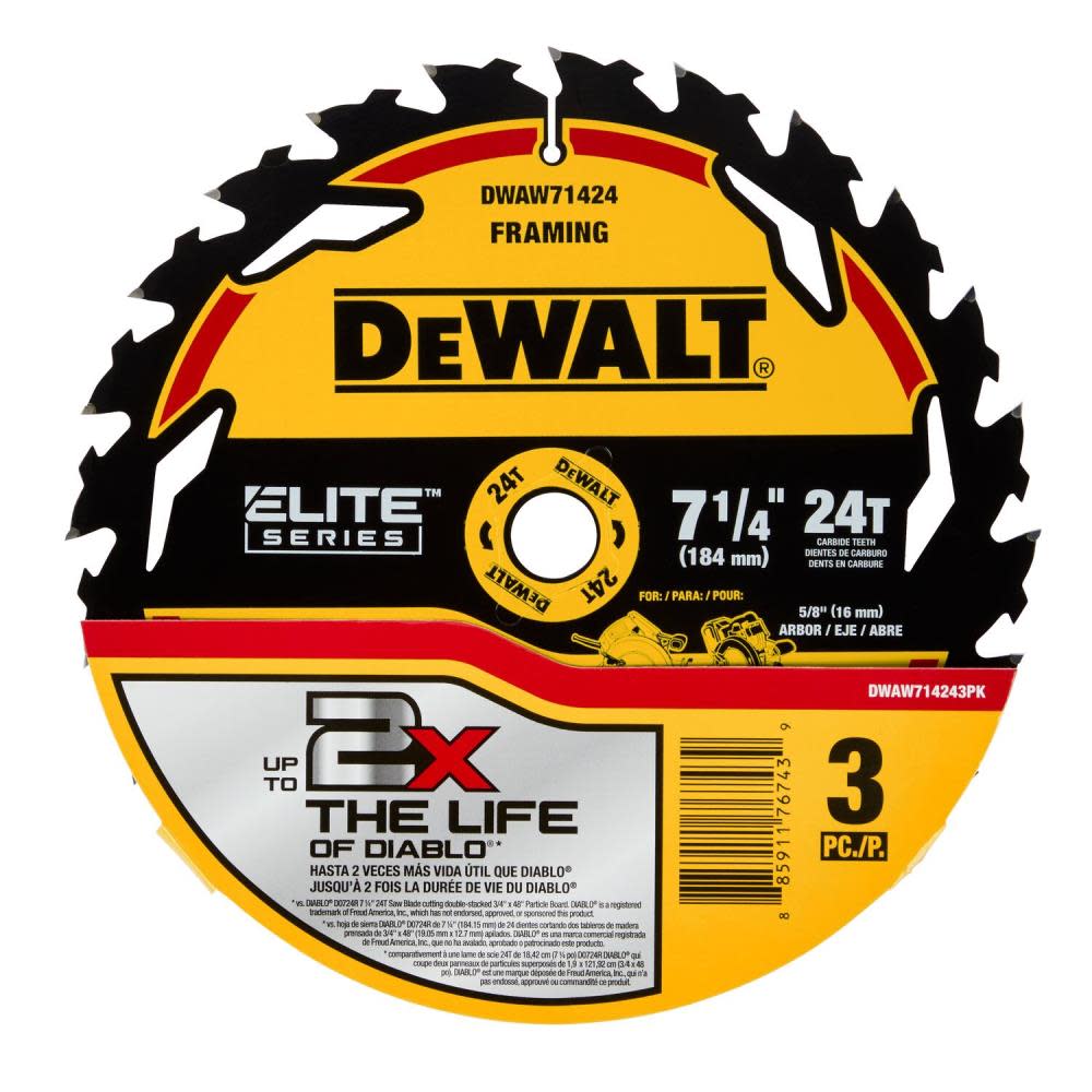 DEWALT Elite Series Circular Saw Blade 7 1/4 24T 3pk ;