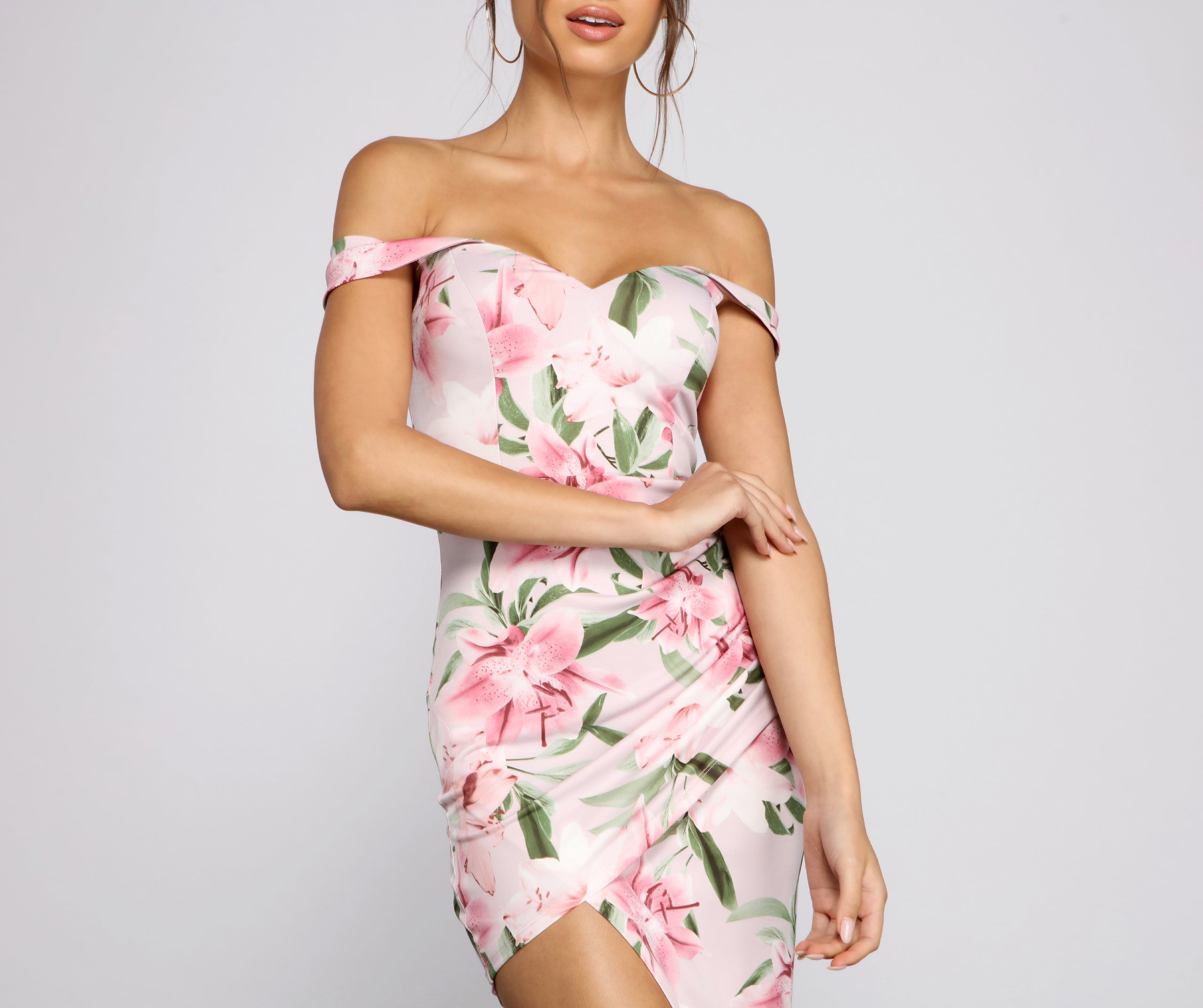 Floral Off The Shoulder Asymmetrical Midi Dress