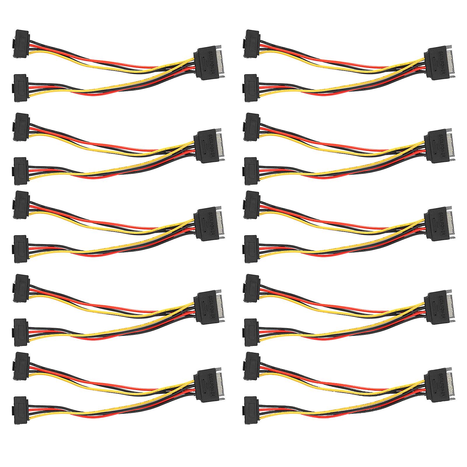 10pcs Sata Power Adapter 15pin 1 Male To 2 Female Right Angle Connector Mains Cord For Transfer Data Charge