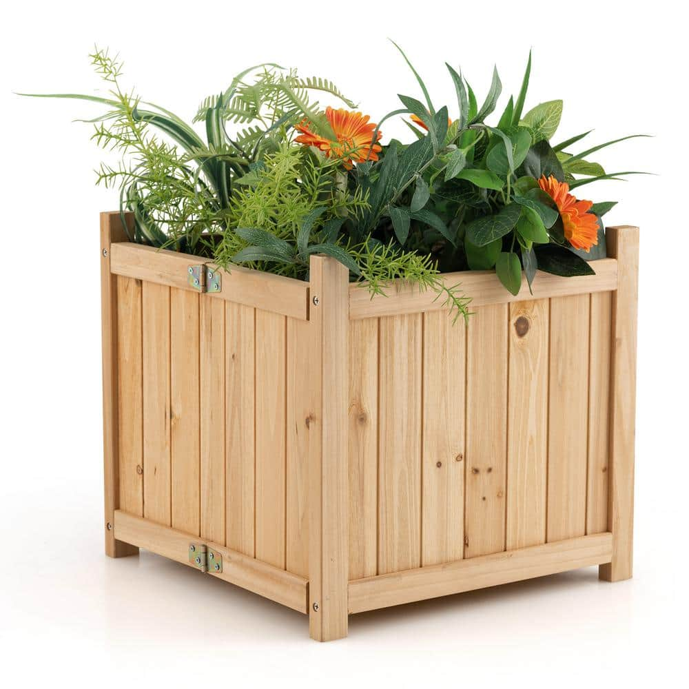 HONEY JOY Fir Wood Raised Garden Bed Outdoor Elevated Planter with Drainage Hole Folding Square Planter Box TOPB006703