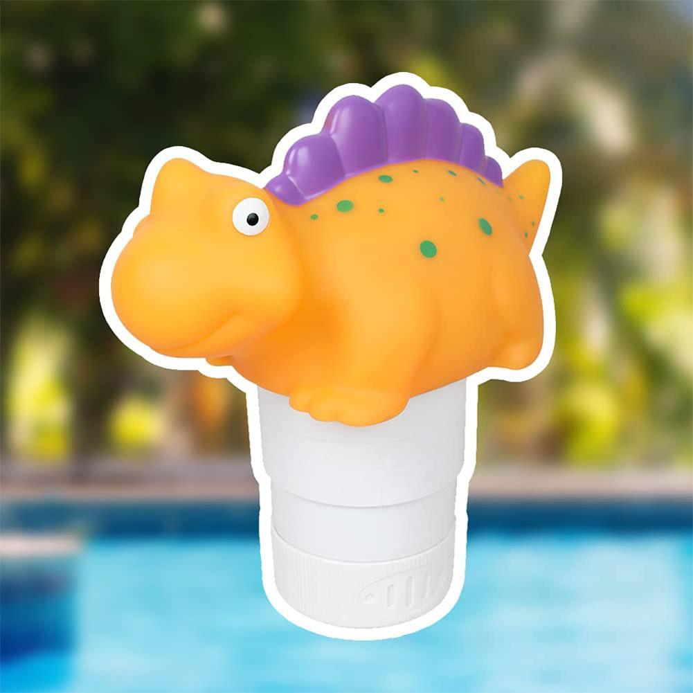 WWD POOL Premium Animal Floating Pool Chlorine Dispenser for Chemical Tablets Fits 3" Tabs Bromine Holder Yellow Dinosaur