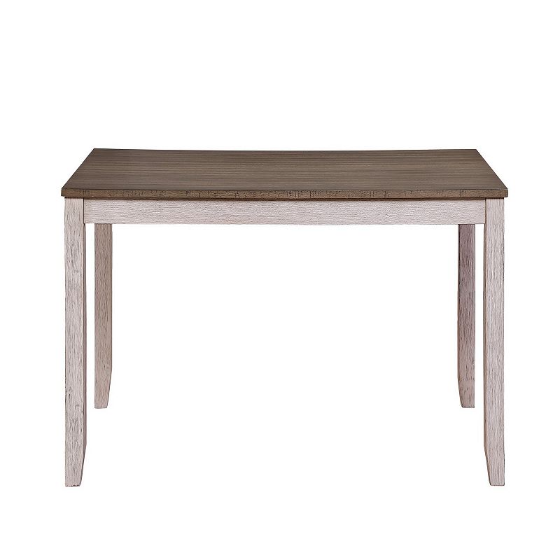 Rectangular Dining Table with Chamfered Legs， Antique White and Brown