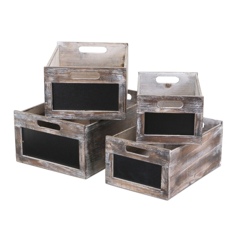 Brown Wood Crate with Chalkboard (Set of 4 )