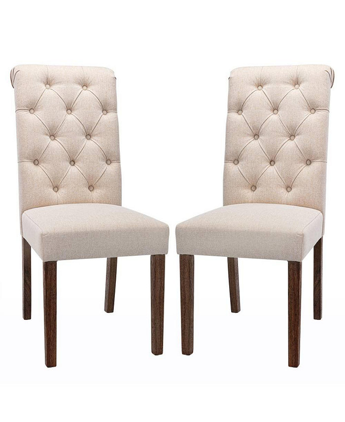 COLAMY Tufted Fabric Dining Chair with Rolled Back Set of 2