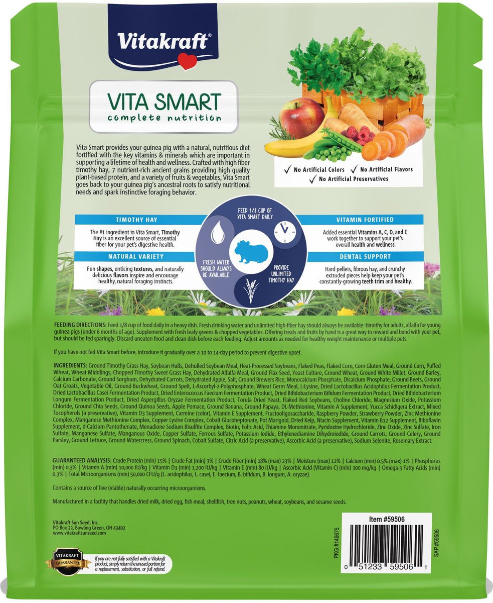 Vitakraft Vita Smart Complete Nutrition Premium Fortified Blend with Timothy Hay Guinea Pig Food