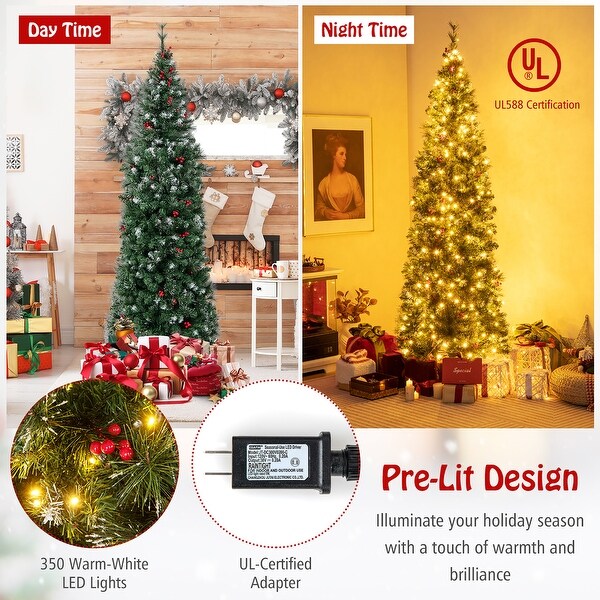 Gymax 5/6/7/8/9 FT PreLit Artificial Christmas Tree Hinged Slim