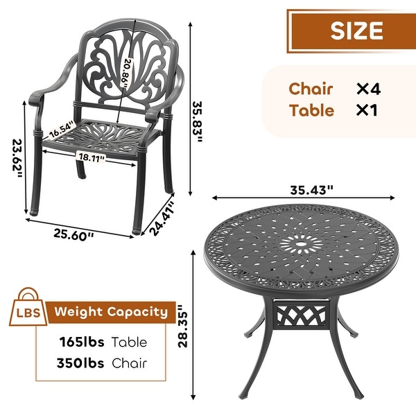 3/5Piece Cast Aluminum Outdoor Dining Set with 35.43 in. Round Table and Random Color Cushions