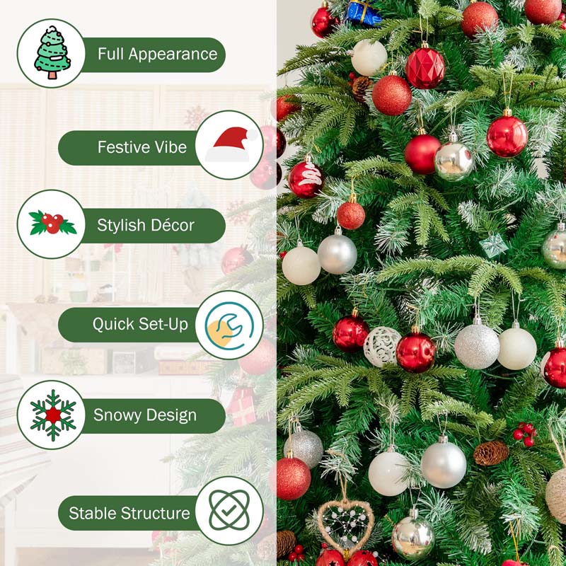 5/6/7/9FT Snowy Leaves Pre-Lit Hinged Artificial Christmas Tree with 11 Flash Modes & Multi-Color Lights