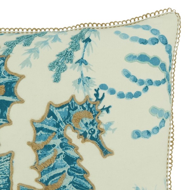 Oversize Sea Horse With Poly Filling Square Throw Pillow Aqua Blue Saro Lifestyle