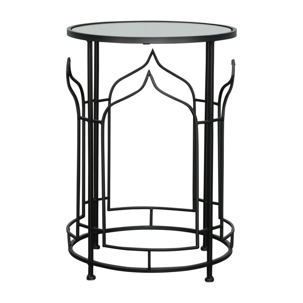 23 Inch Modern Side Table， Glass Top， Geometric Design， Set of 2， Black - 44 H x 30 W x 30 L Inches