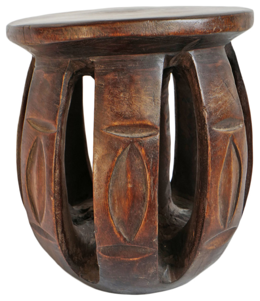 Consigned Baga Nimba Wood Stool   Rustic   Accent And Garden Stools   by Design Mix Furniture  Houzz