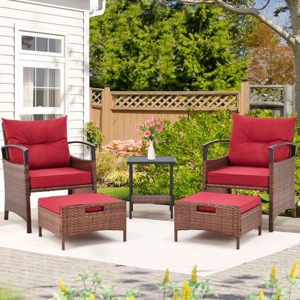 AVAWING 5Piece Patio Furniture Set Wicker Conversation Set with Coffee Table and Ottoman