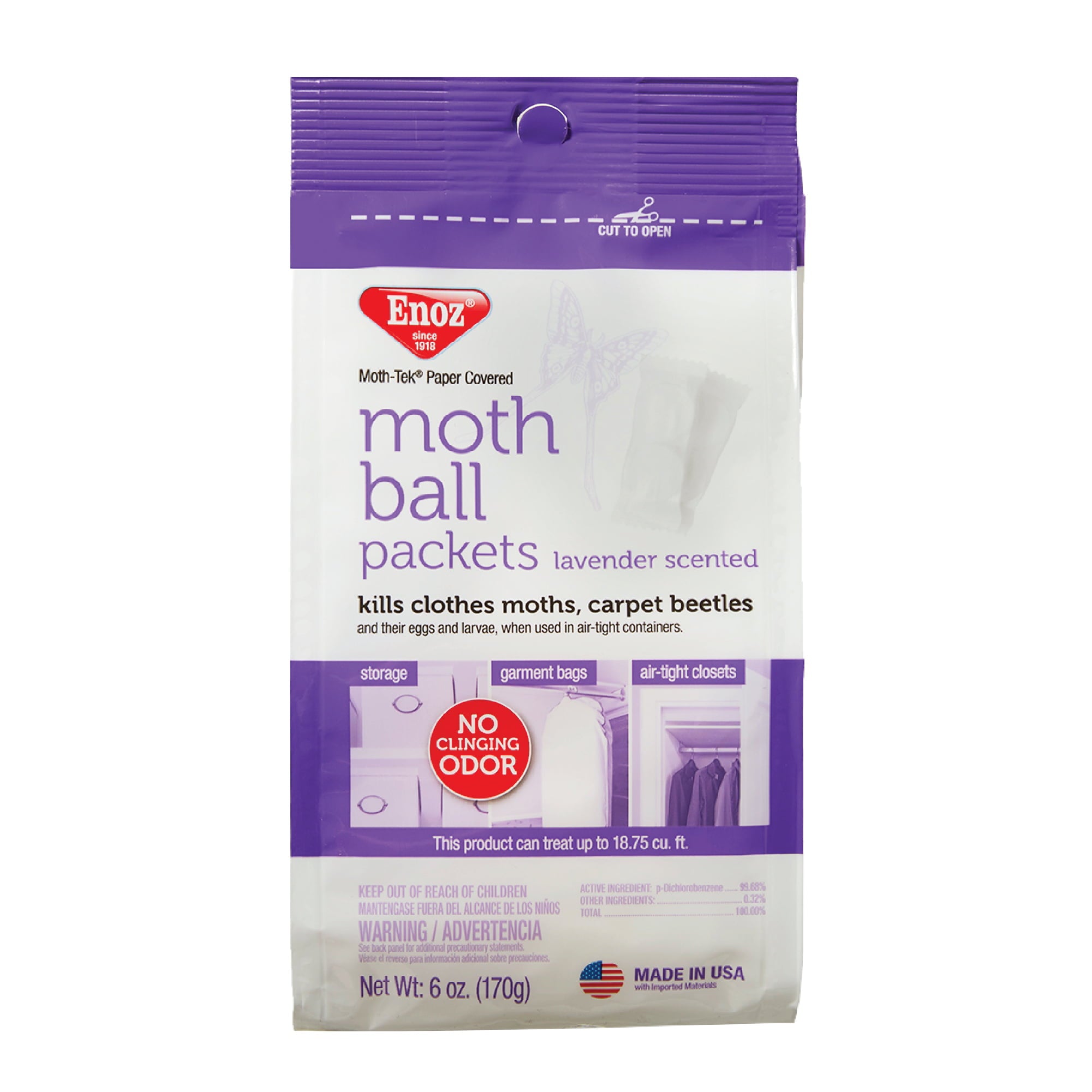 Enoz Lavender Scented Moth Balls, Packets Kill Clothes Moths and Carpet Beetles, 6 oz, 5 Ct