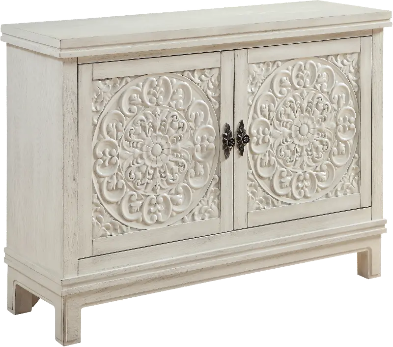 Galina Cream Wood Cabinet with 2 Carved Doors