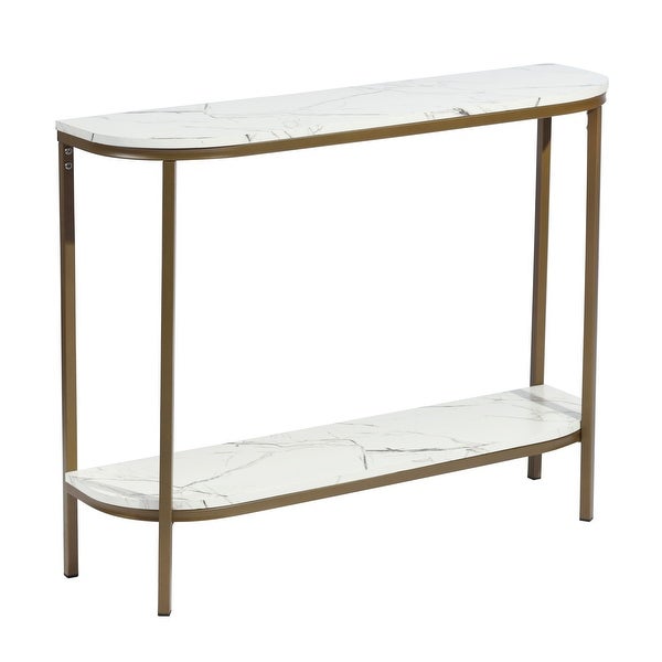 Homy Casa 39.4 in. Half Moon Metal Frame Console Table