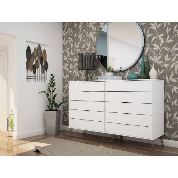 Rockefeller 10-Drawer Double Tall Dresser in White