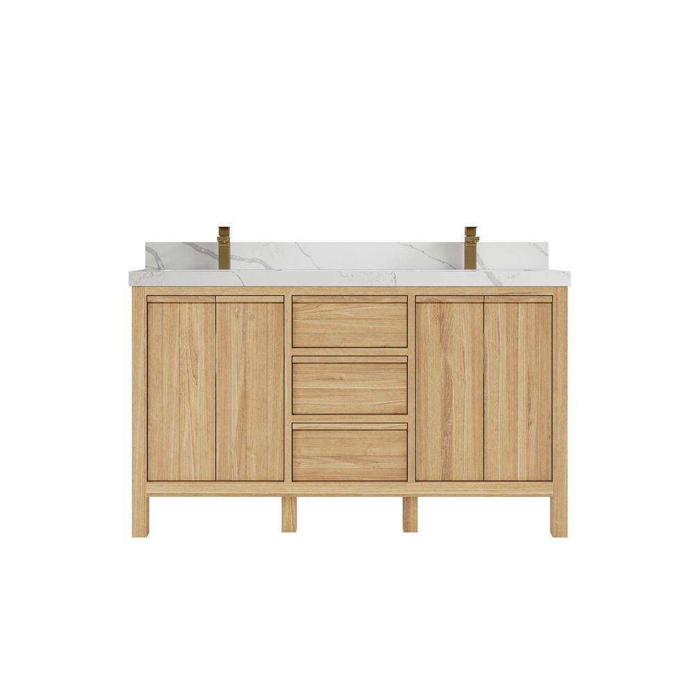 Willow Collections Elizabeth 60 in. W x 22 in. D x 36 in. H Double Sink Bath Vanity in Natural with 2