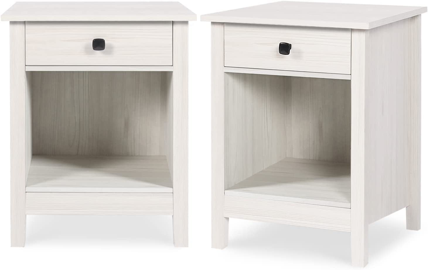 Nightstands for Bedroom - Set of 2 Wooden Night Stand, Bedside Table, Bedroom Nightstand with Drawers, Farmhouse Style Bedroom Furniture (White Wood Grain, 1-Drawer)