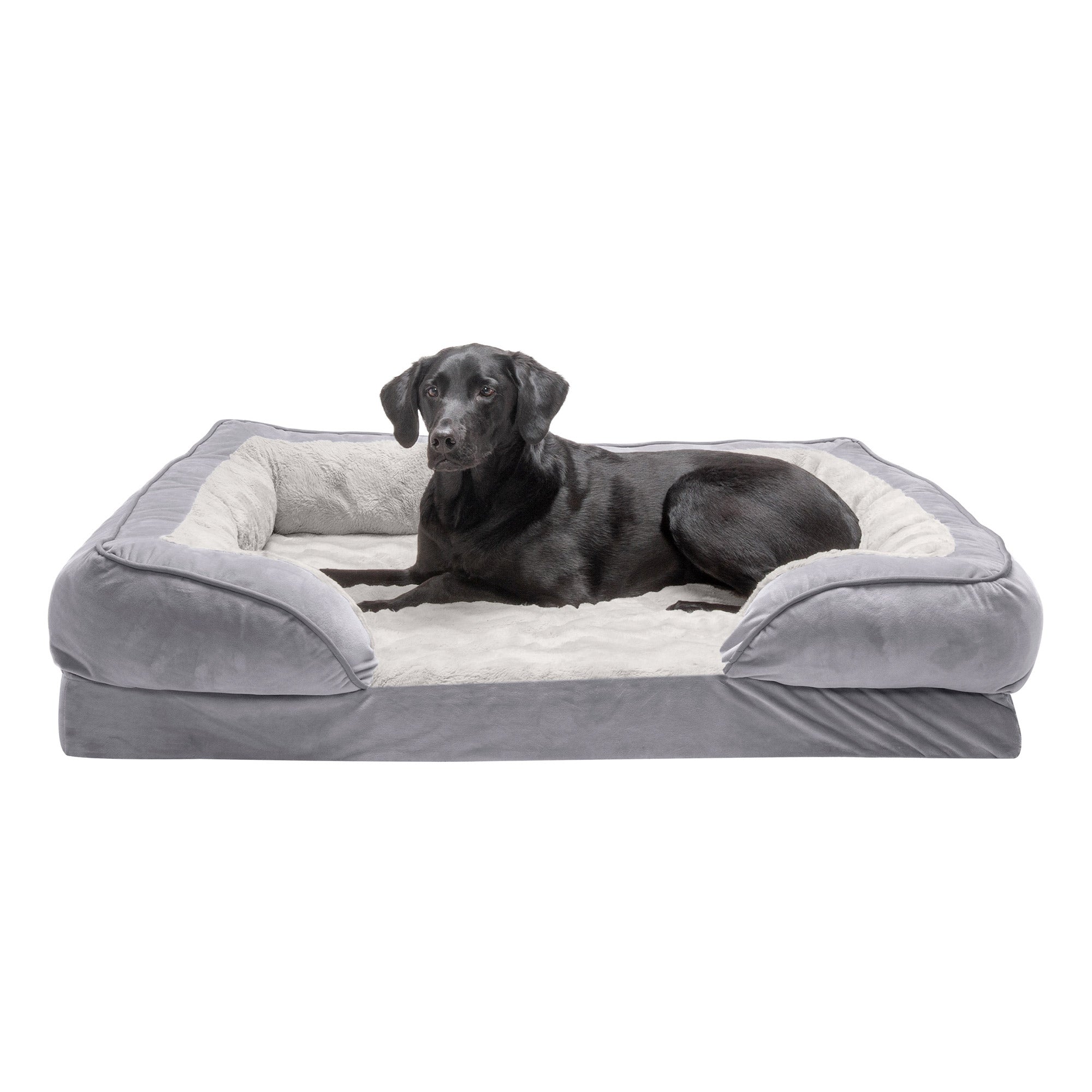 FurHaven Pet Products | Convolute Orthopedic Perfect Comfort Velvet Waves Sofa-Style Couch Pet Bed for Dogs and Cats， Granite Gray， Jumbo