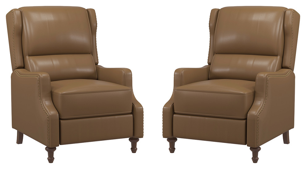 Traditional Genuine Leather Recliner With Nailhead Trims Set of 2   Traditional   Recliner Chairs   by Karat Home  Houzz