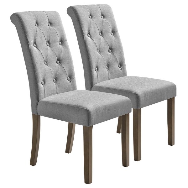 2-pieces Solid Wood Dining Chairs High Back Without Arms， Retro Casual Tufted High Back Upholstered Chairs