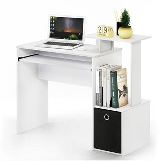 Furinno 40 in. Rectangular WhiteBlack 1 Drawer Computer Desk with Keyboard Tray 12095WHBK