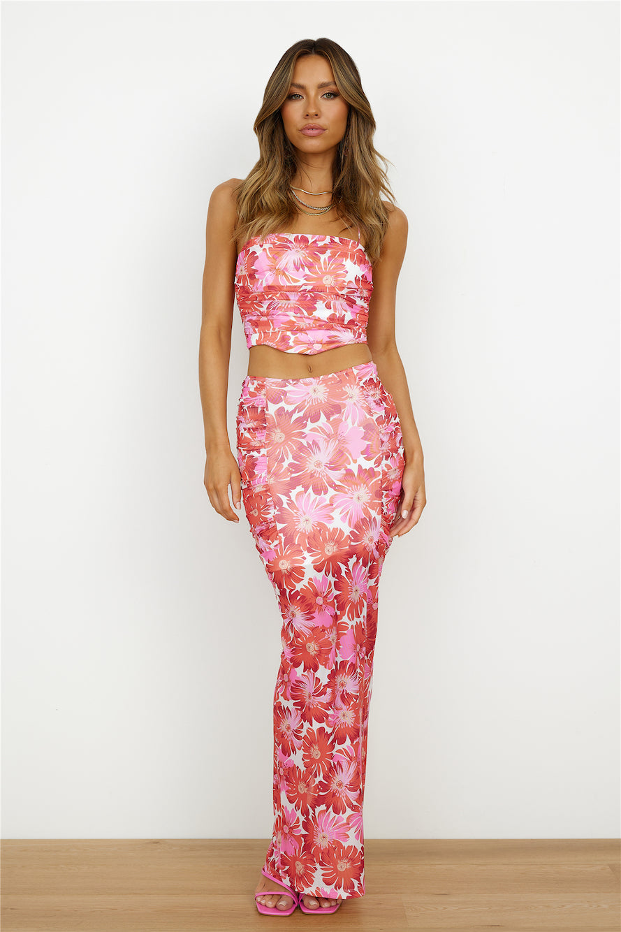 Tropical Bloom Maxi Skirt Pink