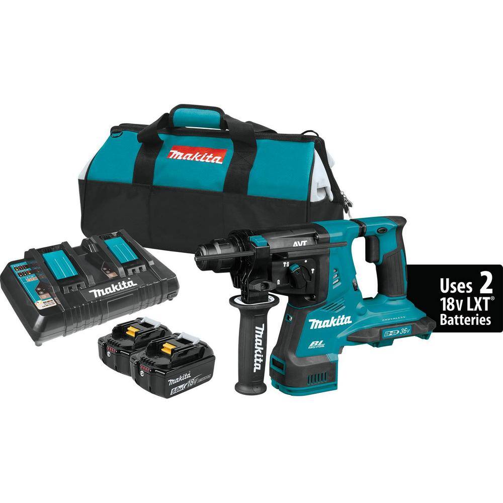 Makita 18V X2 LXT Lithium-Ion 36V 1-18 in. Brushless Cordless Rotary Hammer Kit 5.0 Ah XRH08PT