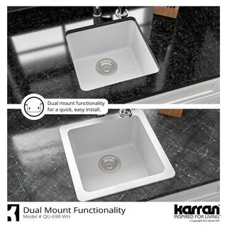 Karran White Quartz 17 in. Undermount Bar Sink QU-690-WH