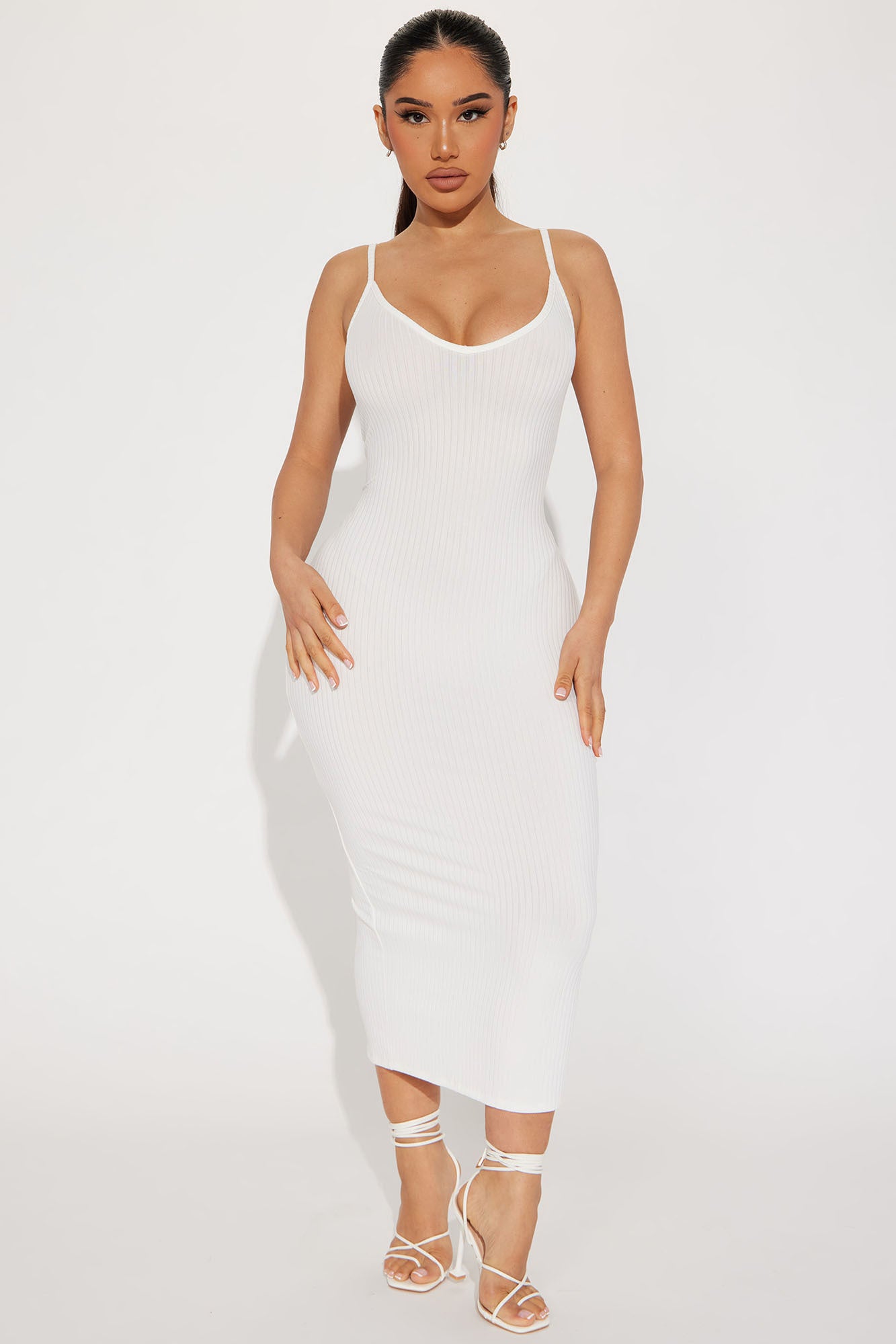 Brenda Ribbed Midi Dress - White