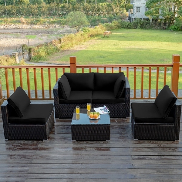 5Pcs Cushioned Patio Rattan Furniture Set